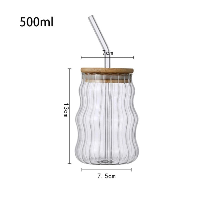Eco Friendly Glass With Glass Straw & Bamboo Lid