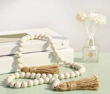 Load image into Gallery viewer, Natural White Wooden Bead Garland With Tassels
