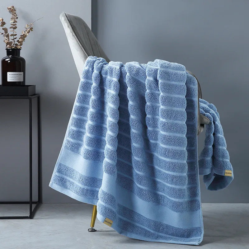 Luxury Ribbed Blue  Bath Towel
