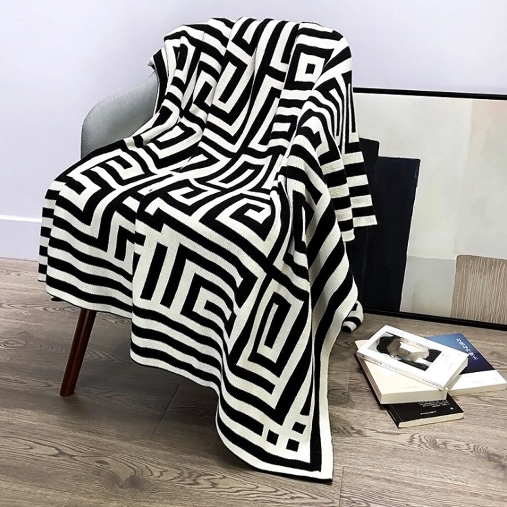 Geometric Black & White Acrylic Throw Blanket