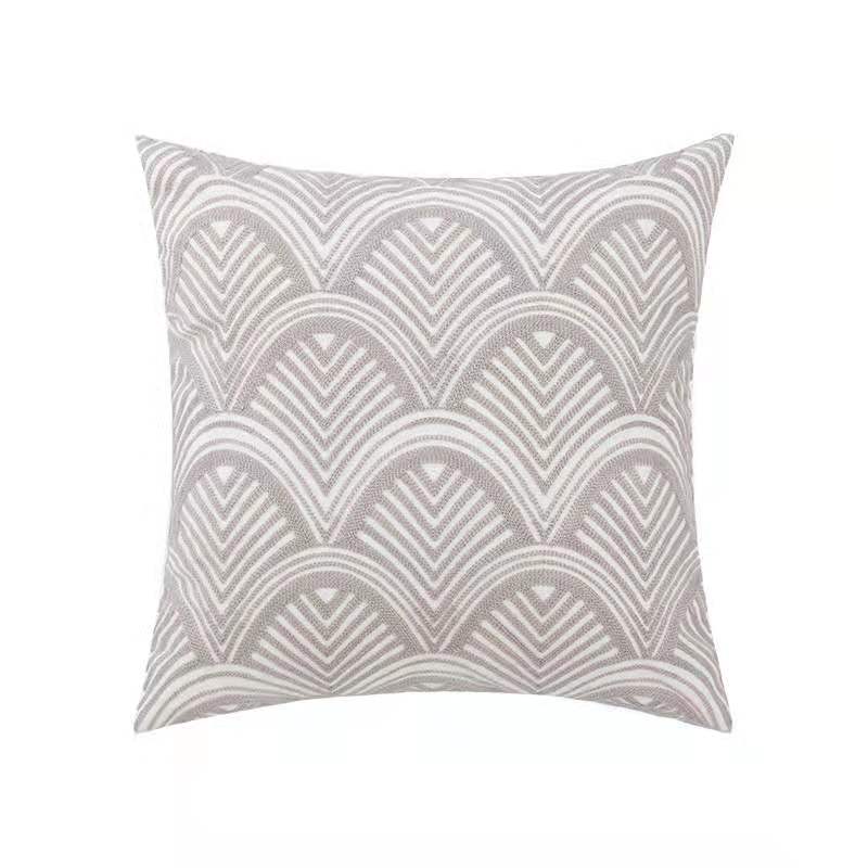Grey & White Geometric Embroidered Cushion Cover 45x45cm