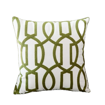 Embroidered Green Geometric Cushion Cover