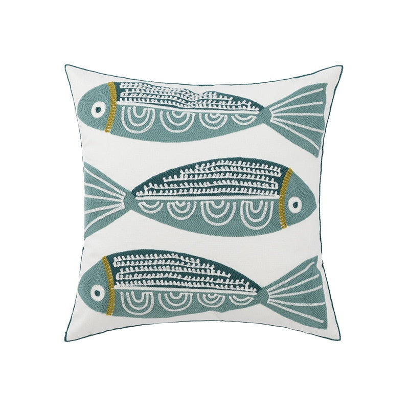 Embroidered Fish Cushion Cover 45x45cm