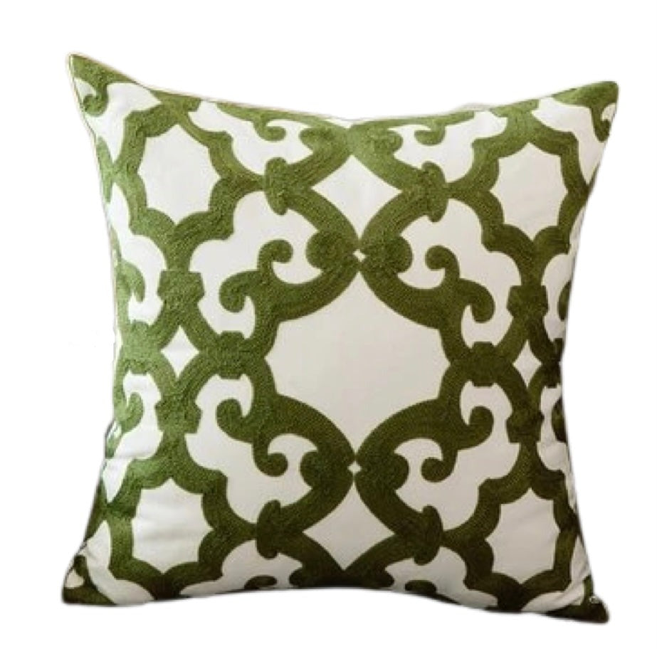 Embroidered Green Decorative Cushion Cover