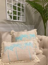 Load image into Gallery viewer, Rectangle Aqua Palm Tree Cushion With Tassels
